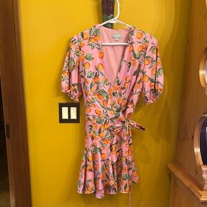 Finders pink and orange and green print Mini Dress. Orange blossoms